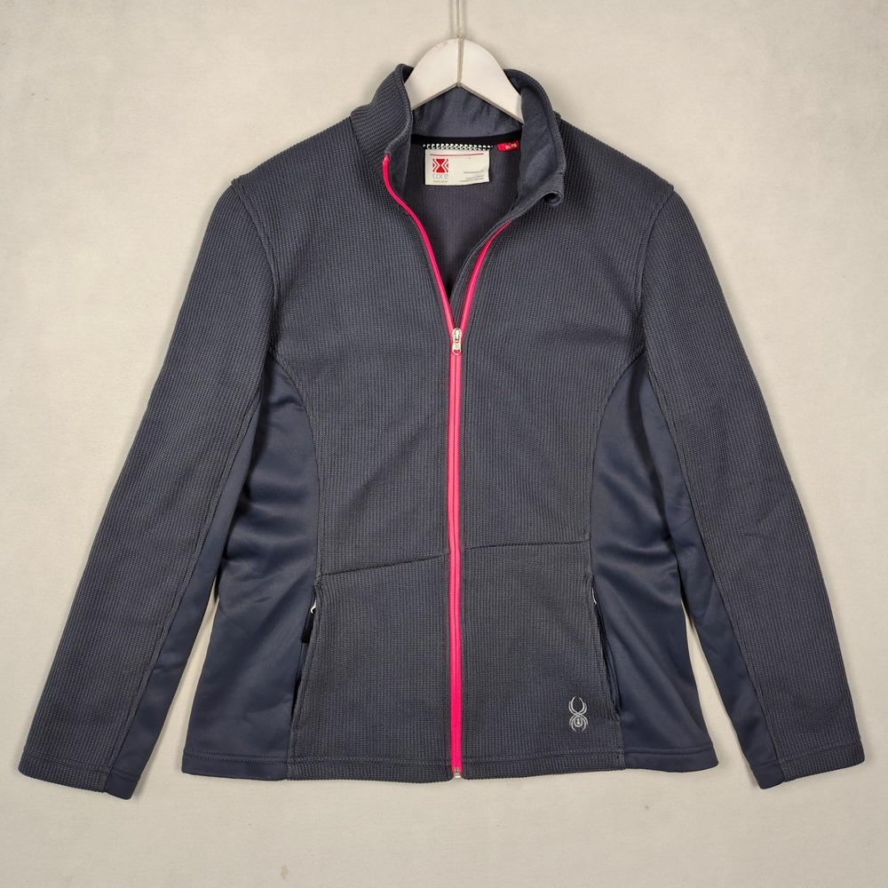 Spyder Core Sweater Jacket Womens XL Gray Pink Full Zip Mock Neck Fleece Lined